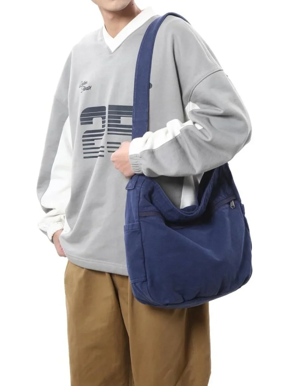 Large Canvas Hobo Crossbody Tote Bag | Multi-Pocket Casual Messenger Handbag